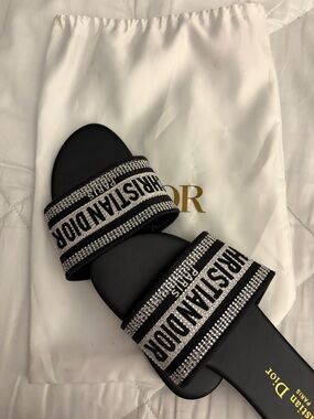 Black Crystal-Embellished Slide Sandals